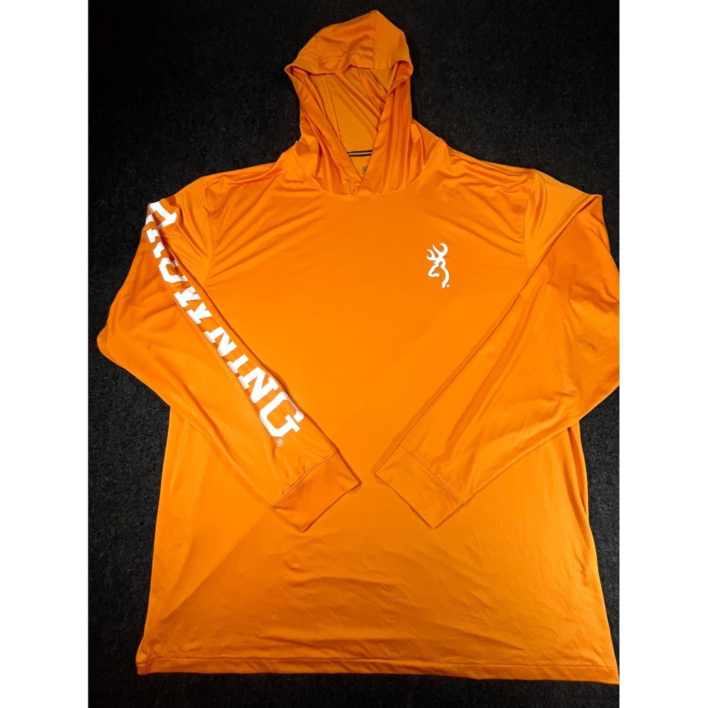 Browning Buckmark Hooded Shirt Mens 2XL Orange Performance Pullover Long Sleeve